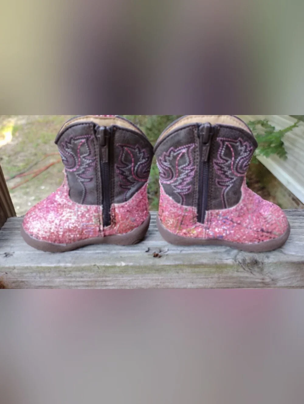 Roper Baby Girl Pink and Brown Glitter Western Boots